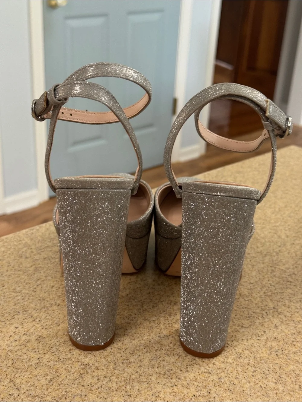 Born On Fifth Antonio Melani Silver Sparkle Platform Heels 9.5 New $129